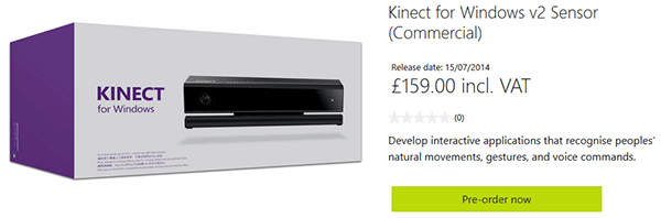 Kinect 2.0 for Windows Available July 15