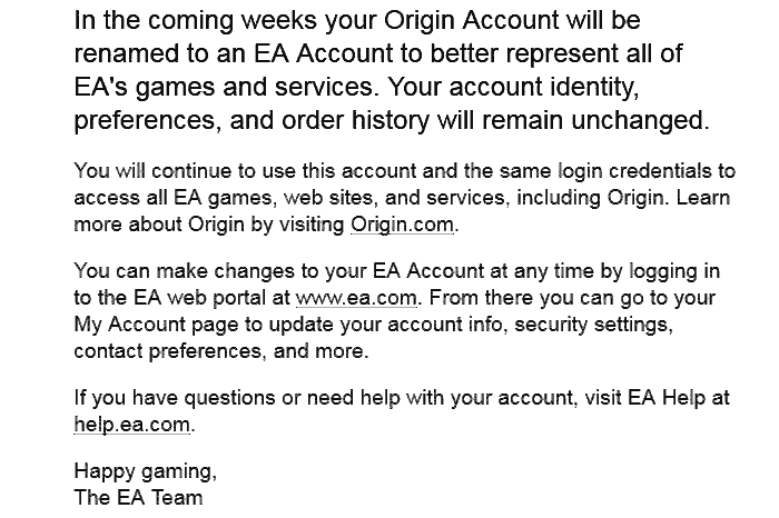 Origin ID Being Renamed to 'EA Accounts' in Coming Weeks