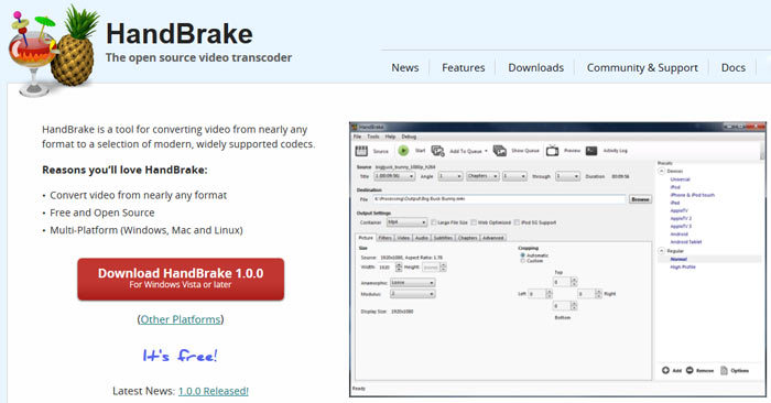 HandBrake: Open Source Video Transcoder