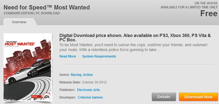This week's free game: Need for Speed Most Wanted