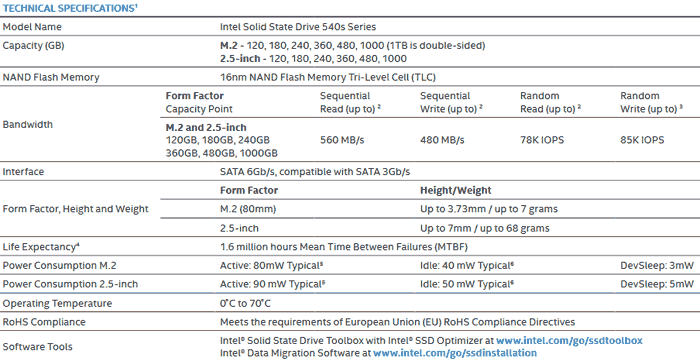 Intel hot sale ssd 540