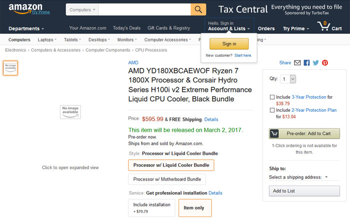 Amd ryzen 7 1800x amazon hot sale