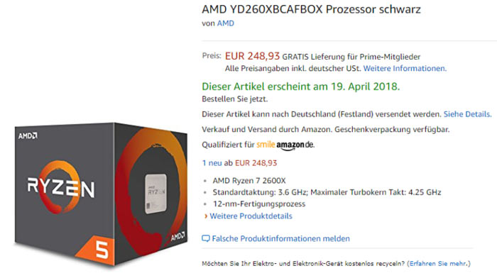 AMD Ryzen 7 2700X and Ryzen 5 2600X spotted in retail listings 
