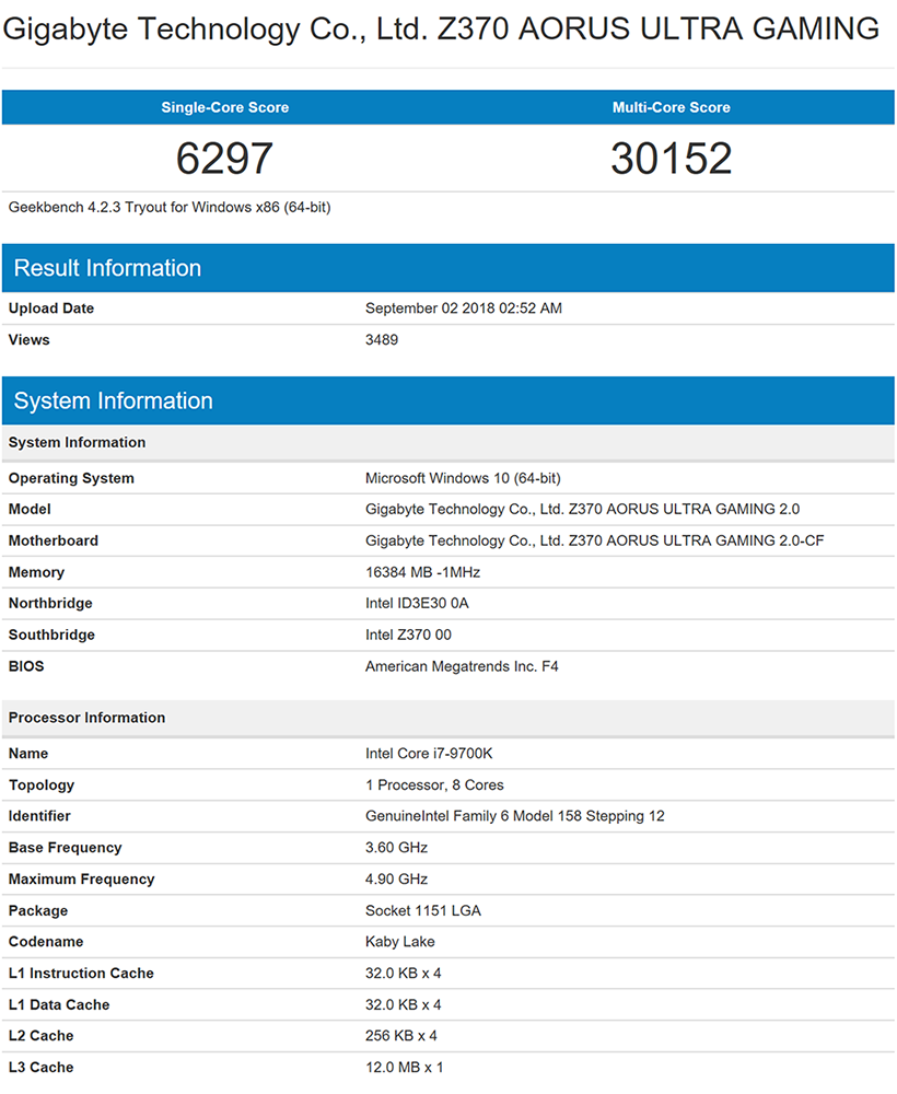 i7 9700 geekbench