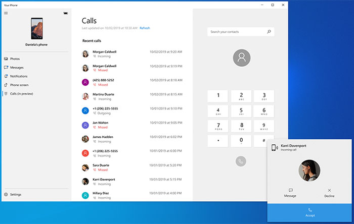 Your Phone App Adds Calls Feature In Windows 10 18999 Software
