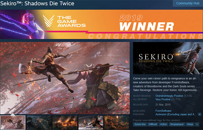 Sekiro Shadows Die Twice Wins Goty At The Game Awards Industry News Hexus Net