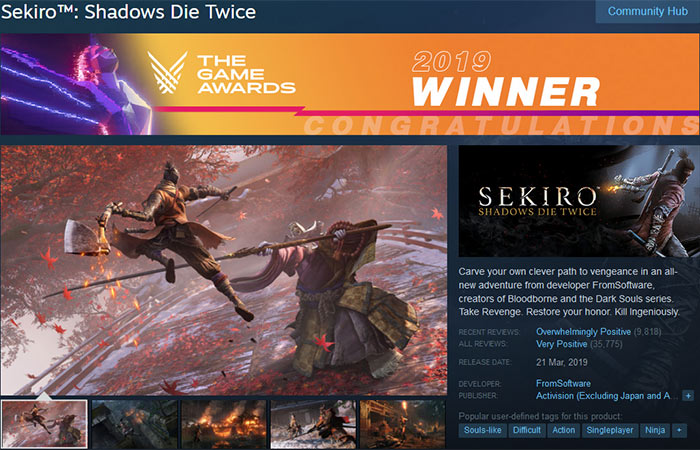 Sekiro ganha como o melhor Jogo do Ano no The Game Awards 2019