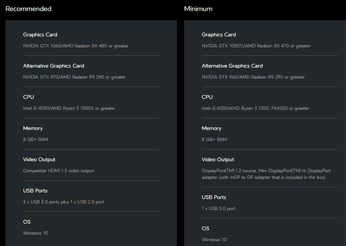 oculus rift s recommended specs