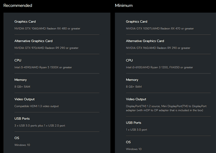 pc specs for oculus rift s