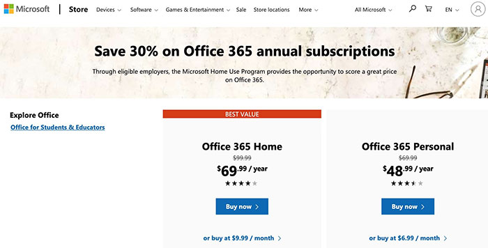 purchase office 365 for home use today