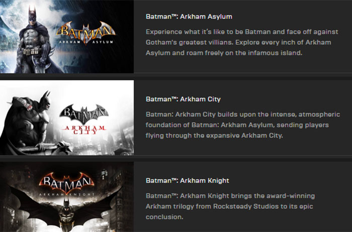 Get every Batman: Arkham game on Steam for $10