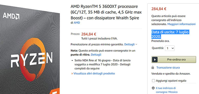 AMD Ryzen 9 3900XT Ryzen 5 3600XT listed by Amazon Italy CPU