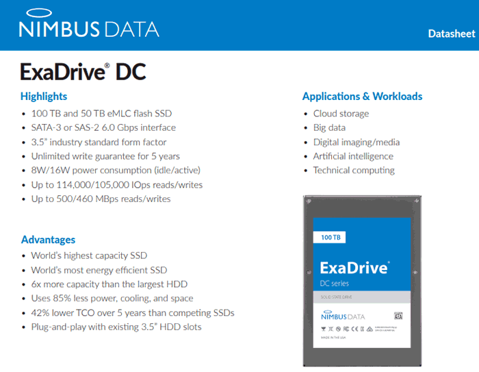 Nimbus data deals exadrive dc100