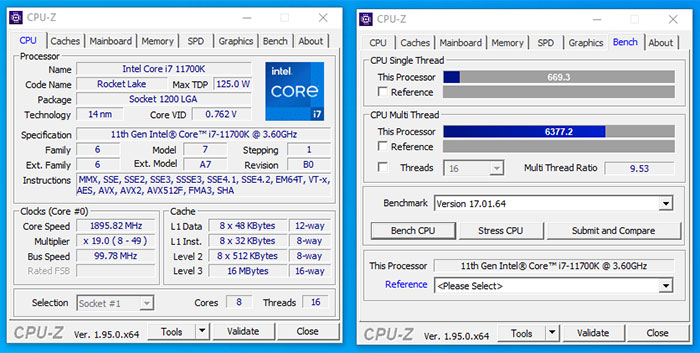 Intel Core i7 11700K, 8 Cores 5.0 GHz