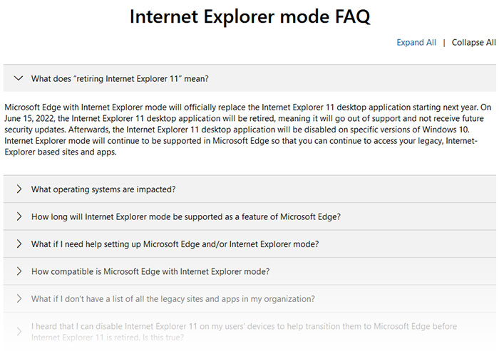 internet explorer 11 end of support