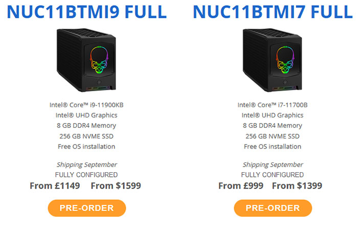 Intel NUC 11 Extreme, Intel Core i9-11900KB, Intel UHD Graphics