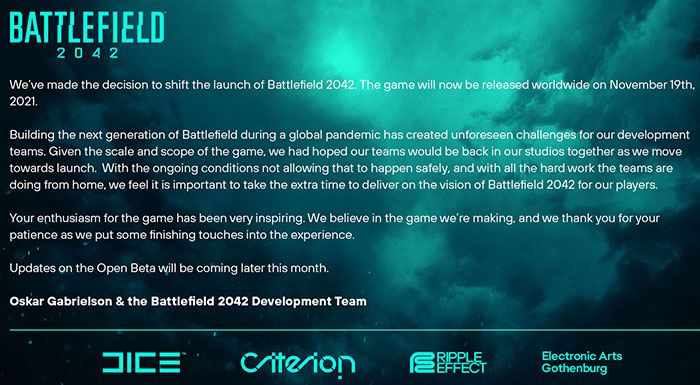 Battlefield 2042' New Release Date is a One Month Delay? But, DICE Says  Game Would Arrive Before 2021 Ends